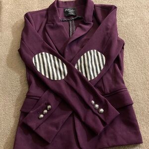 Elegant Purple Blazer with Striped Elbow Accents